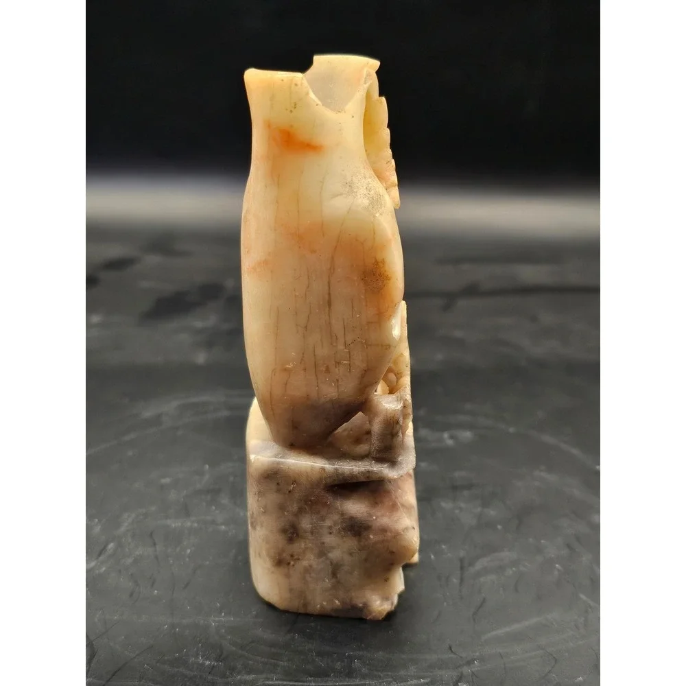 Vintage Chinese Soapstone Small Vase Hand Carved White Floral 4.5in SIGNED
